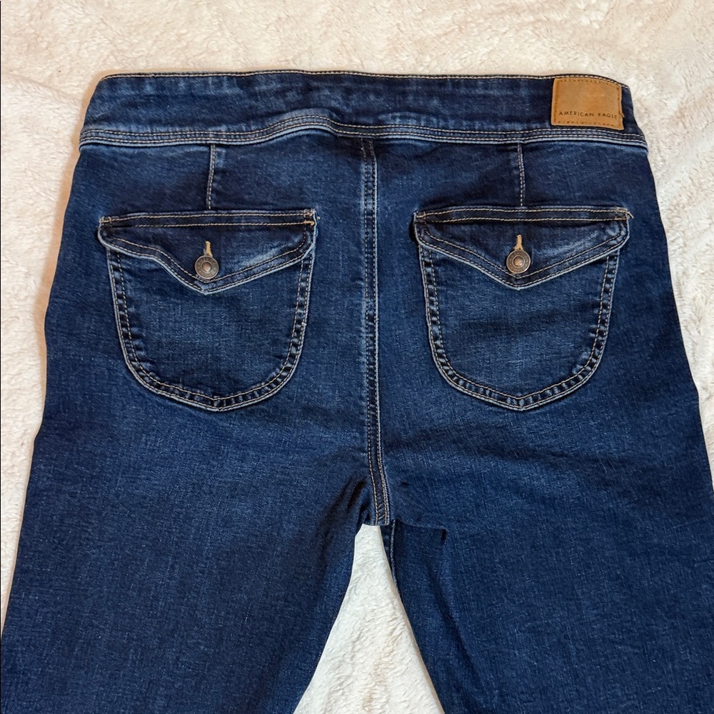 American Eagle Kick Boot Jeans Dark Wash Flap Pocket Bootcut Size 8 Short - Picture 7 of 8